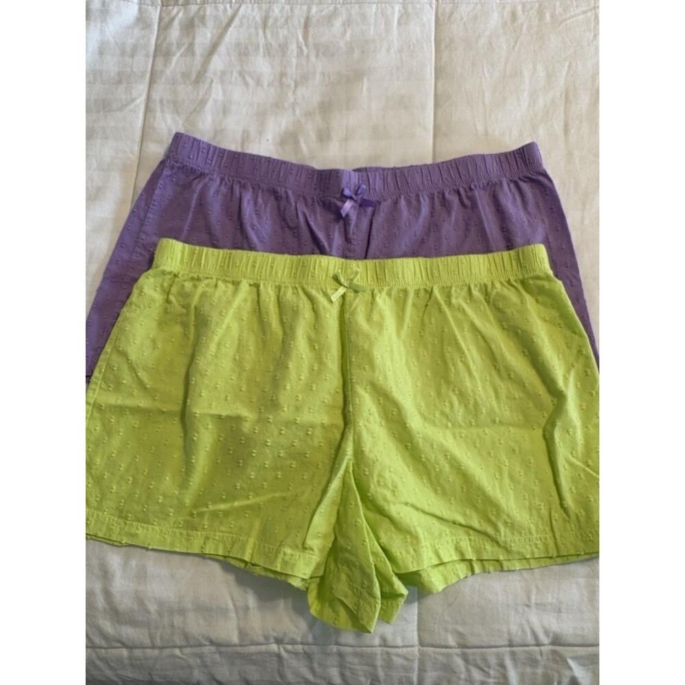 Just Be Pajama Shorts Lot Purple & Lime Womens Large 100% Cotton